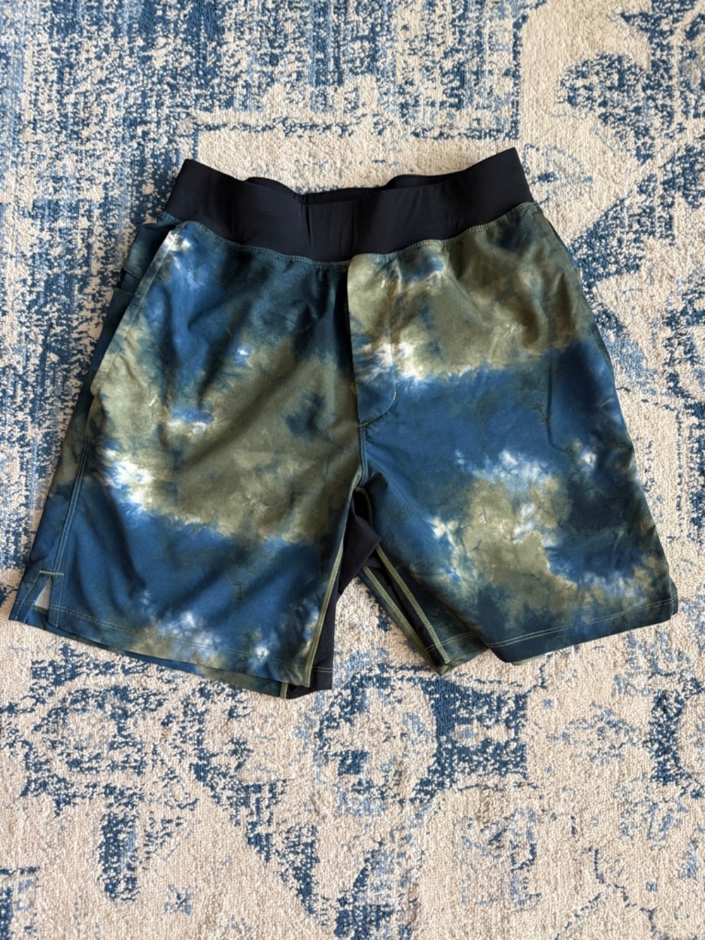 Fabletics Men's Tie-Dye Blue & Olive Athletic Shorts